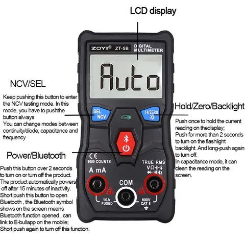 ZT-5B Digital 6000 siffror Professionell Analog Multimeter AC/DC Ström Spänning Mini Testare True RMS Bluetooth Multimeter 8 best sales Bluetooth-multimeter - №6