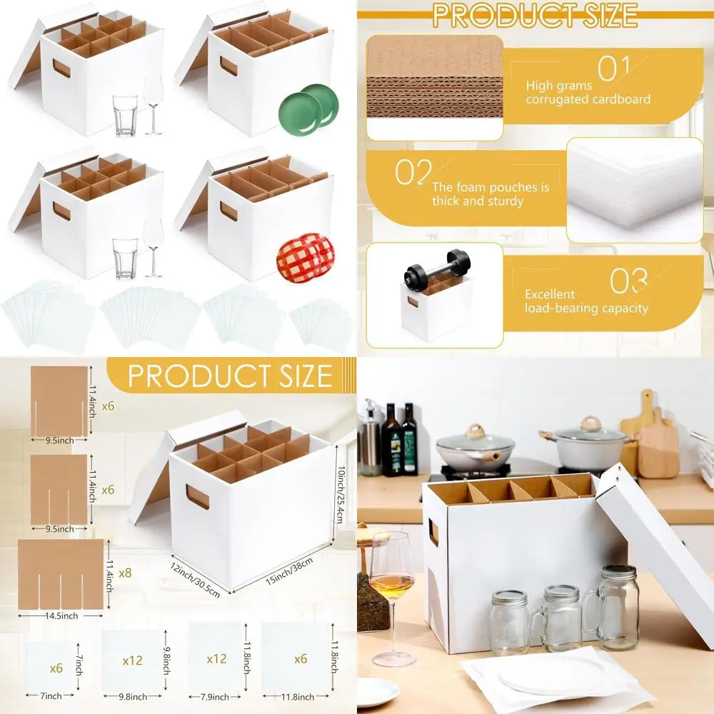 

Kitchen Moving Boxes Set with Divider Kits - 15x12x10 Inch, 2 Cup & Plate Cases, 20 Dividers, 36 Foam Pouches