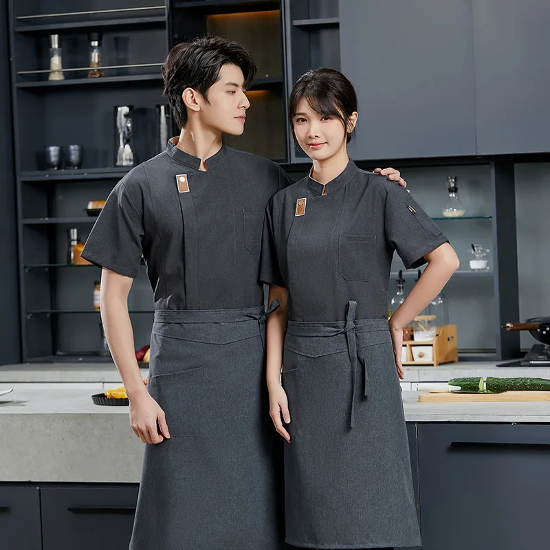 Uniforme de chef à manches courtes pour hommes, uniforme de travail personnalisé, chemise avec nom et logo imprimé, veste pour restaurant, pâtisserie, cuisine, JxRestaurant