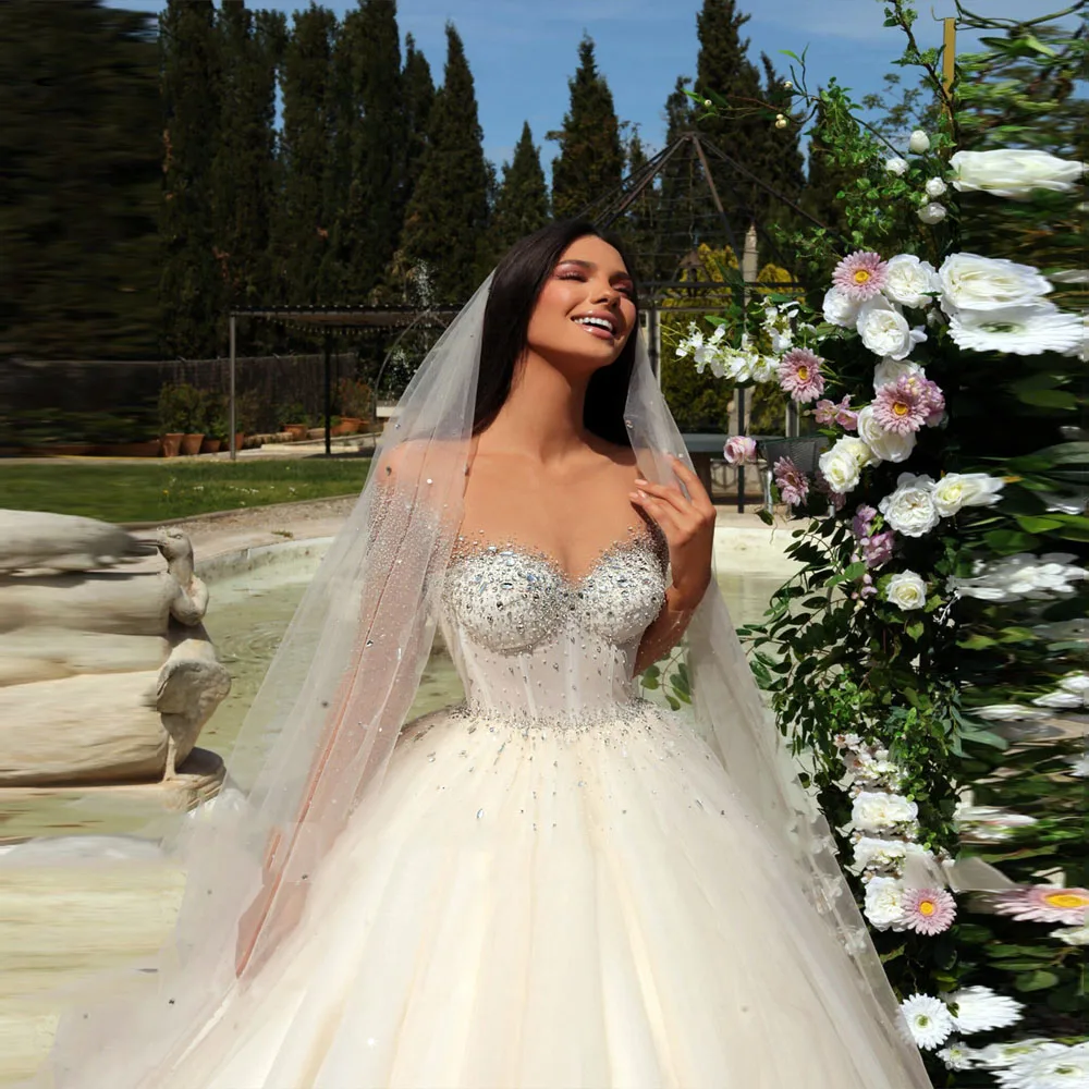 Eleganti abiti da sposa da donna con scollo a v paillettes luminose abiti da sposa in Tulle lunghezza di lavaggio maniche lunghe in pizzo abiti da festa De Novia