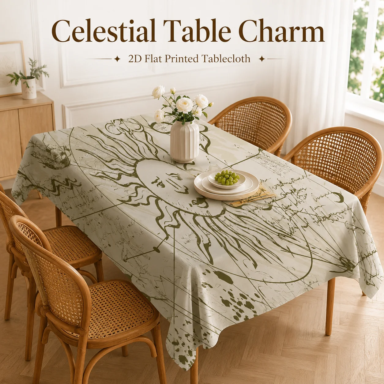 

Vintage Astrology Tablecloth Waterproof Polyester 2D Flat Printed Picnic Blanket Camping Table Cover Aesthetic Tabletop Cloth
