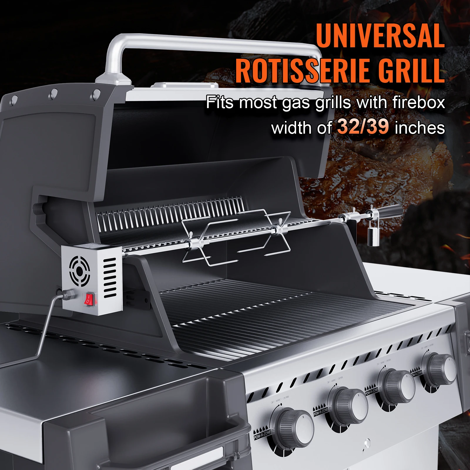 VEVOR Universal Grill Rotisserie Kit for Grills, Electric BBQ Grill with 9W Motor, Stainless Steel Automatic Grilling Kit