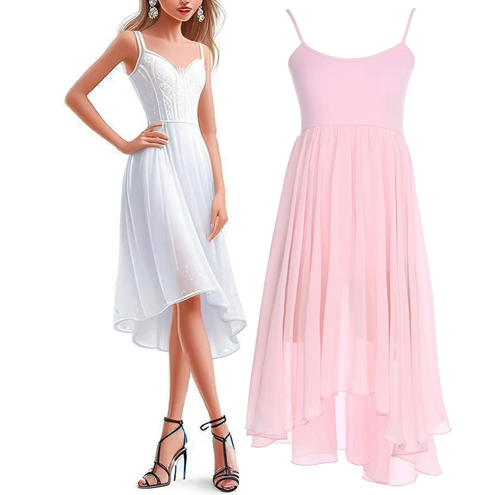 Vestido de dança de balé moderno feminino, peça única, ginástica, collant, saia alta e baixa, vestido de balé para performance de salão, roupa de dança