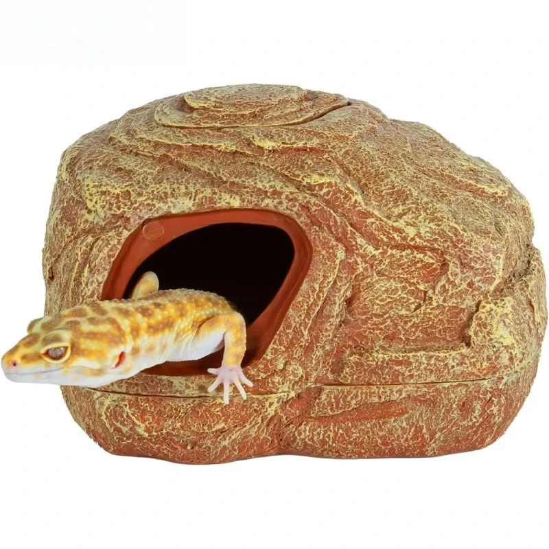 REPTIZOO 2-Hole Resin Hide Cave for Reptiles & Amphibians — Eco-Friendly Habitat Decor for Corn Snake, Leopard