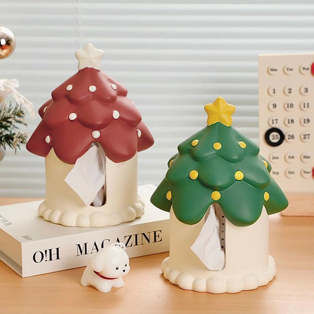 Christmas Tree Tissue Box Home Living Room Coffee Table Roll Paper Box Ceramic High-end Light Luxury Paper Napkin Box Creative