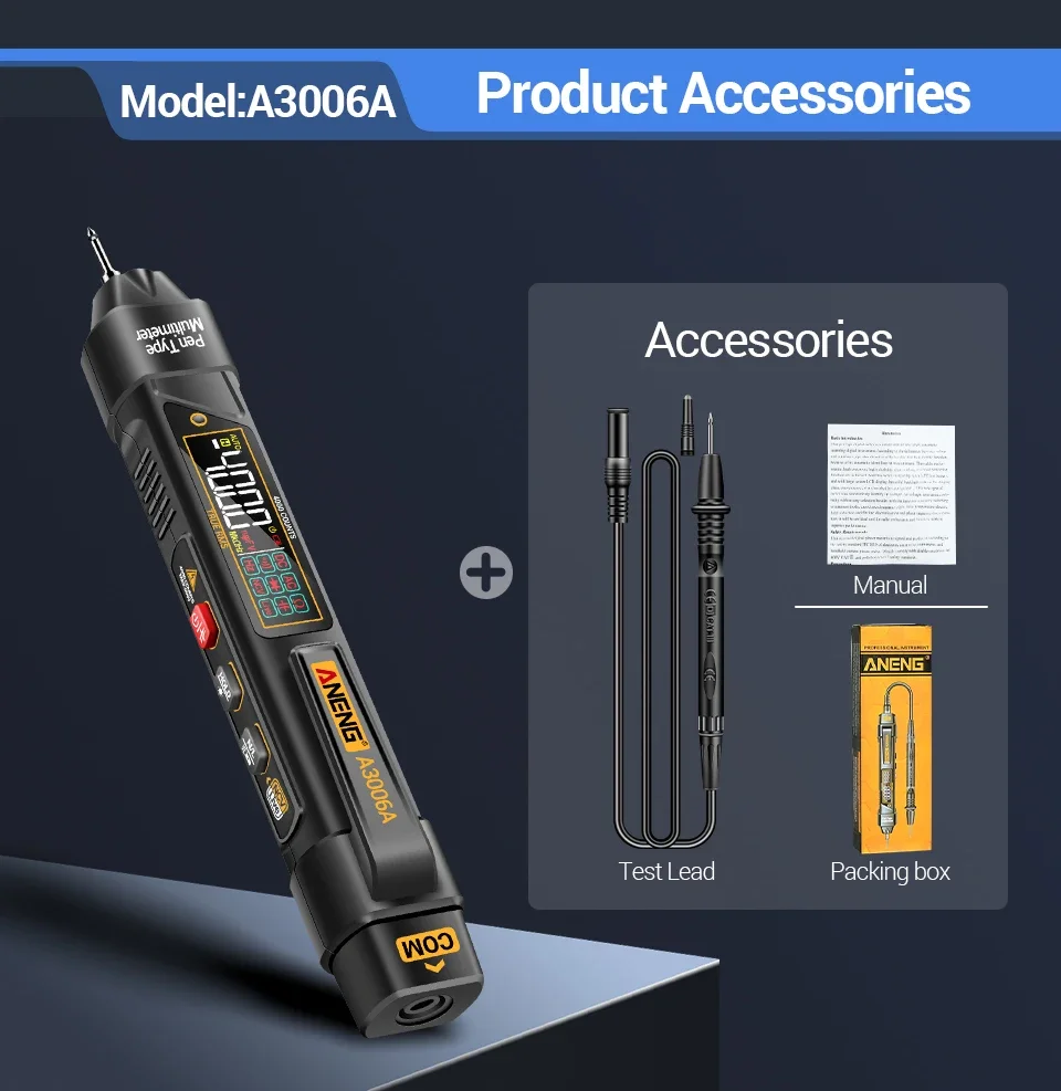 ANENG Digital-Multimeter-Teststift, 4000 Zählungen, AC/DC-Spannung, A3006A, berührungsloser induktiver Strom, Hz-Dioden-Widerstandstester – Detail 11
