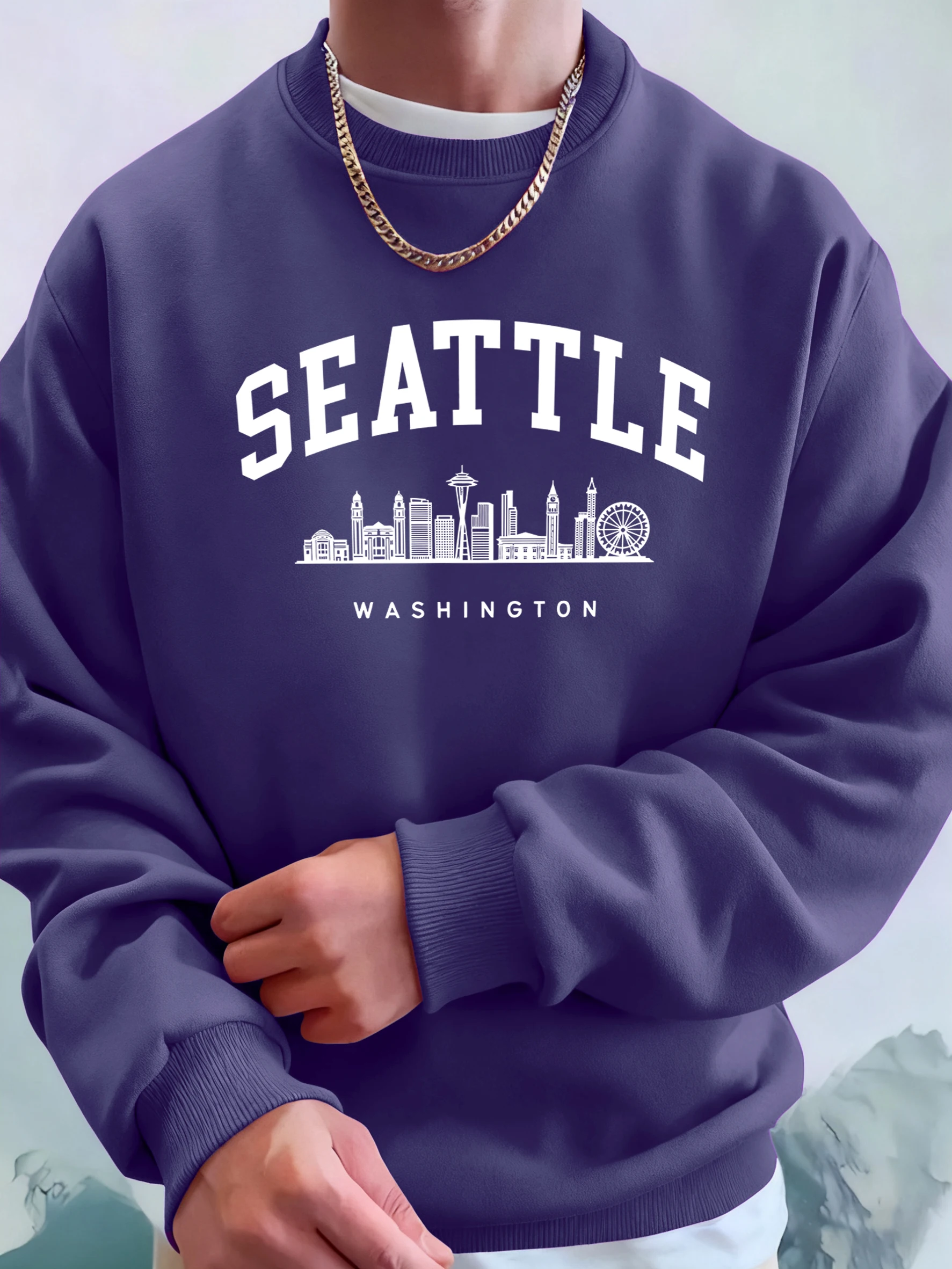 Seattle Washington Brief Kreative Gedruckt Mode Sportswear Mann Tasche Warme Top Fleece All-Match-Kleidung Bequeme Weiche Sweatshirt – Detail 20