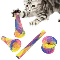 10pcs Cat Spring Toy Colorful Interactive Funny Jumping Catcting Toy Pet Telescopic Tube Flexible Spiral Spring Cat Chewing Toy