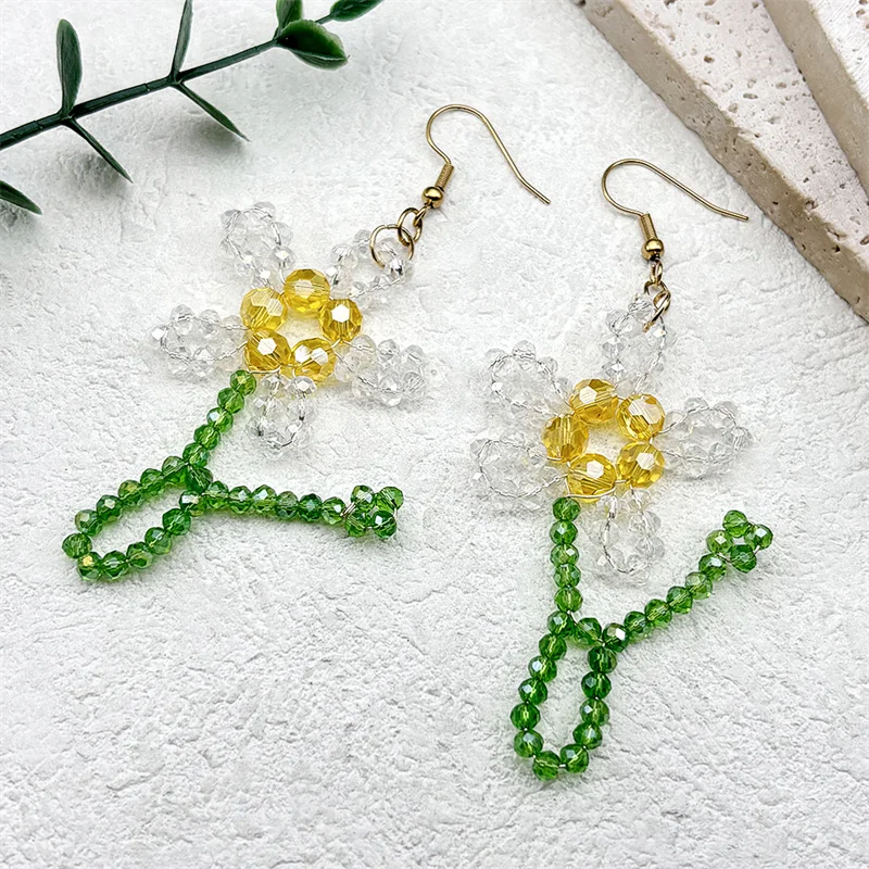 اليد المنسوجة الزجاج مطرز زهرة شرابة إسقاط أقراط للنساء الفولاذ المقاوم للصدأ الفاخرة الملونة Y2K وأقراط مجوهرات هدية #5