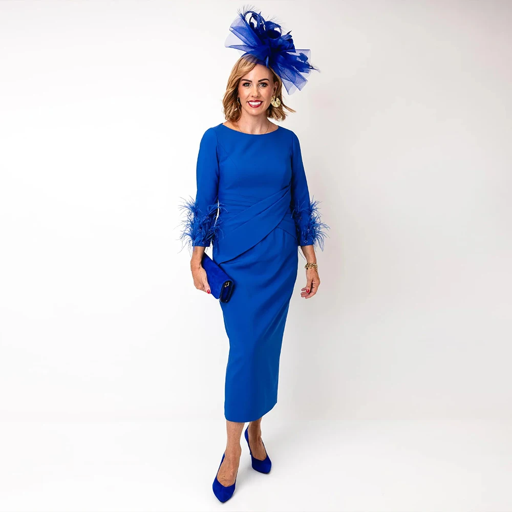 

Elegant Mother of the Bride Dresses for Weddings 3/4 Sleeve Formal Dress for Women Tea Length Mermaid Evening Party Gowns Midi