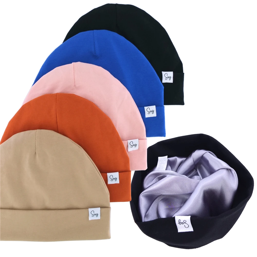 

Jersey Beanie Silky Satin Lined Hat for Newborn Baby Boys Girls Bonnets Toddler Infant Little Kids Hair Care Beanies Caps