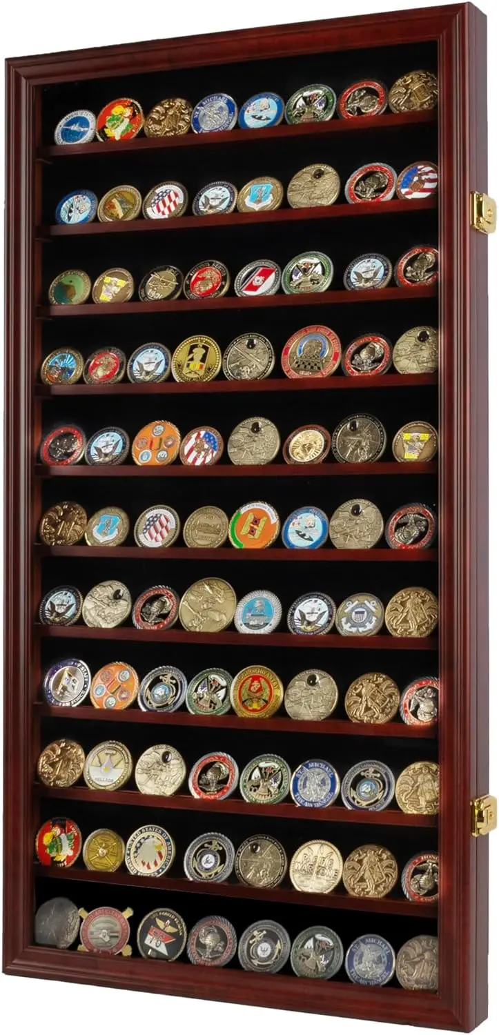 

Military Challenge Coin Display Case Wall Cabinet 29x16 with Felt Interior for Army Navy Air Force Marine Corps Coins