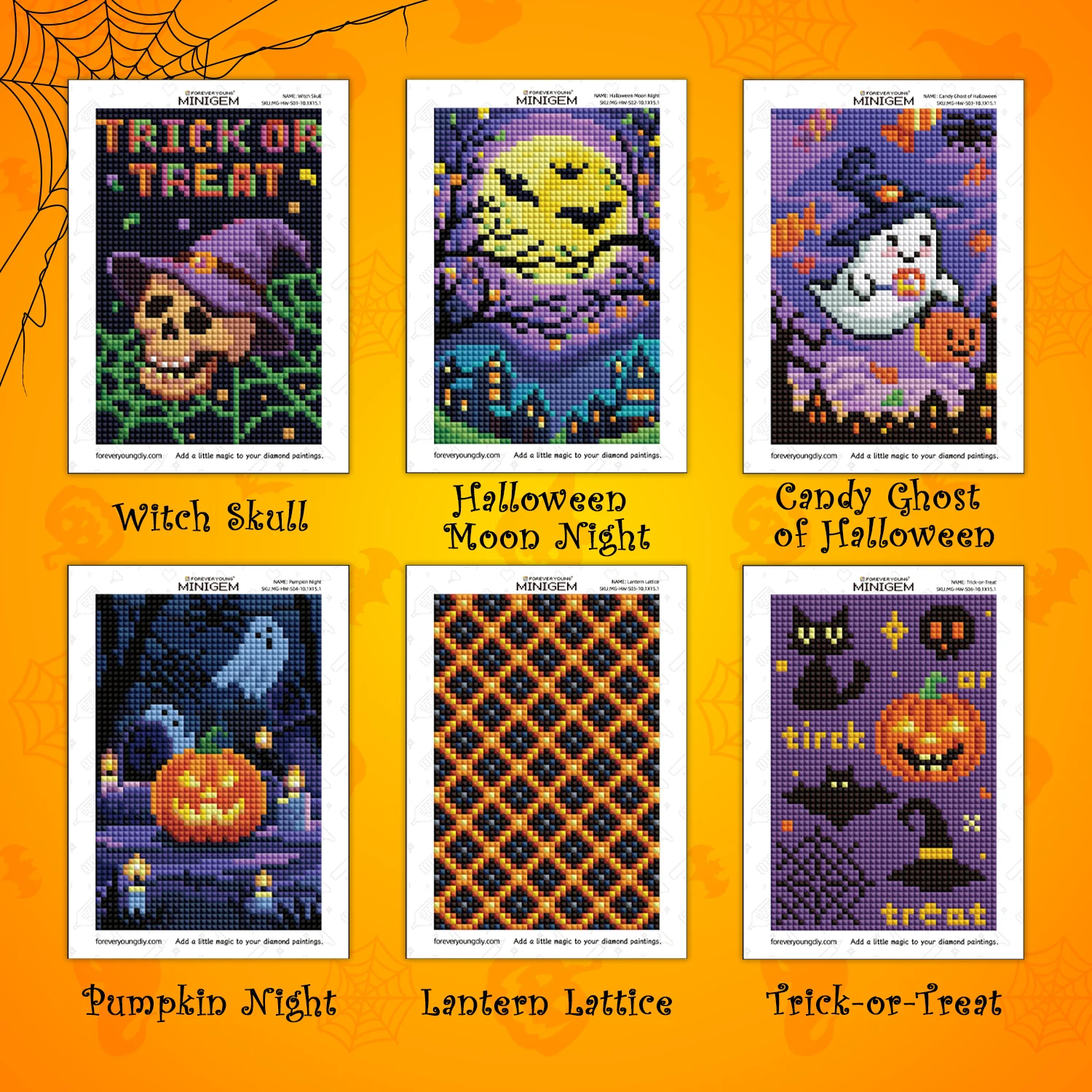 Halloween Diamond Painting Kit - 6PCS Cute 7 - Inch Halloween Theme Diamond Art Set with Sugar Dust Diamonds for Home Decor
