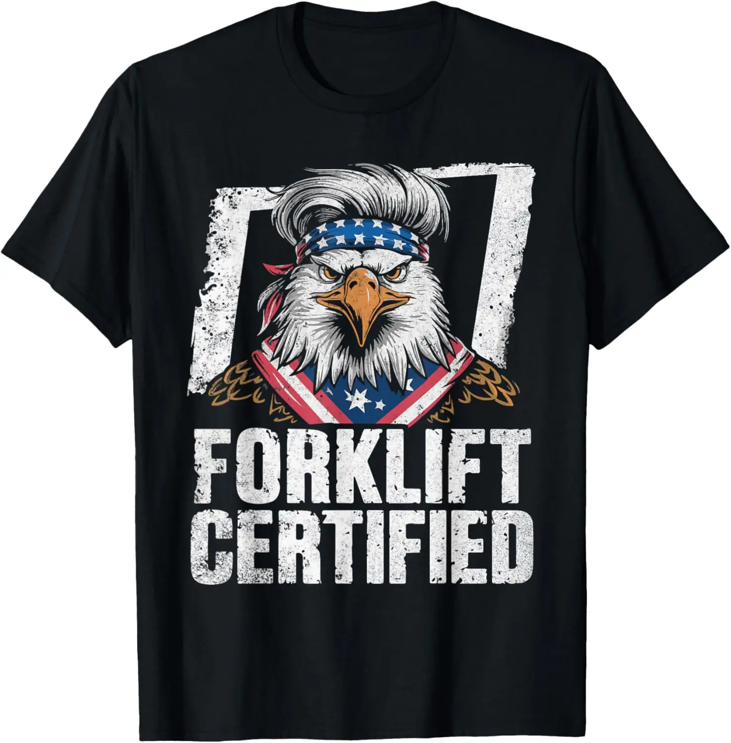 Eagle Mullet Forklift Certified Operator USA Flag Forklift T-Shirt