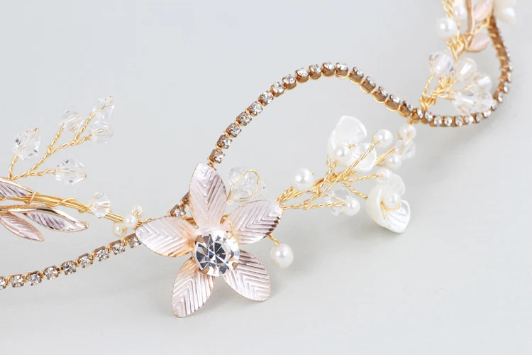 Baroque Bridal Tiara Headband Gold Color Floral Wedding Hair Piece Ornaments Women Prom Hair Accessories
