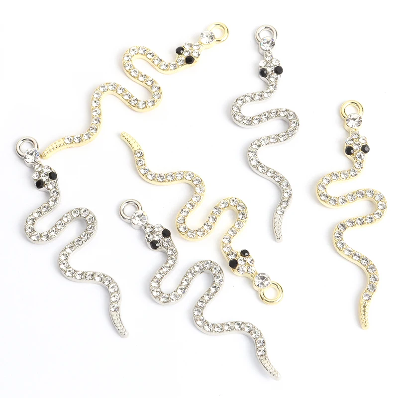 10Pcs Fashion Trend Crystal Snake Shape Charm Alloy Personality Punk Style Personality DIY Necklace Earrings Jewelry Accessories