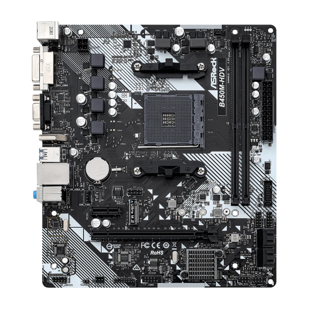 ASROCK B450M-HDV R4.0 Motherboard Support 5800X3D 5700X 5600X 5600G 1700X 2700X CPU 2xDDR4 M.2 HDMI mATX AMD AM4 Mainboard