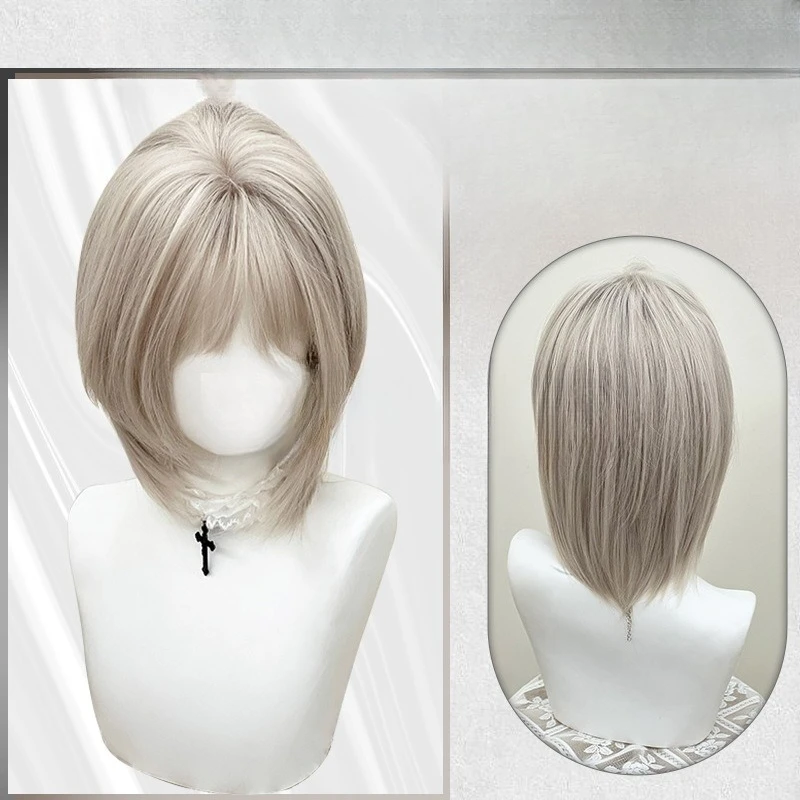 

Wig beige Japanese juvenile level short natural seam refined full hood