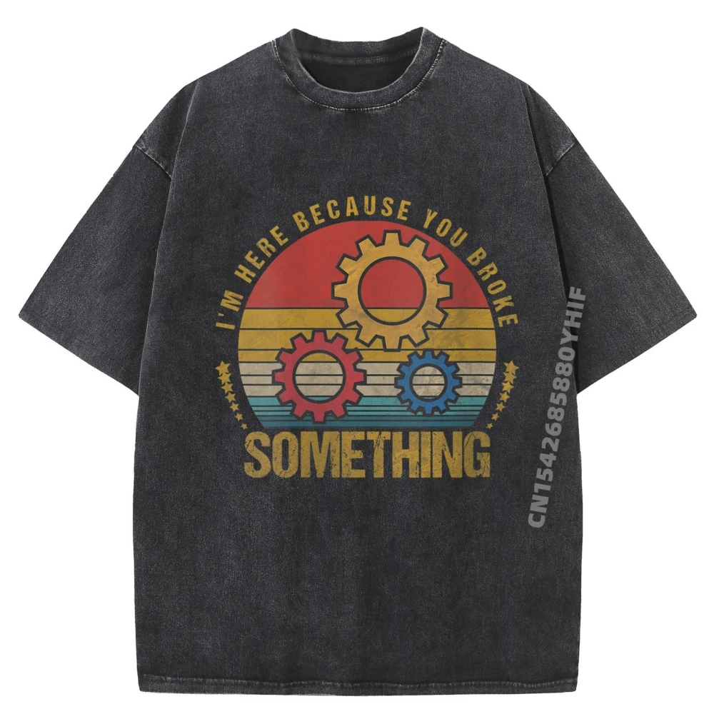 

Mens Classic Printed T-shirts I im Here Because Outdoor Graphic Tee Shirts Mens Retro Washed Clothes Loose