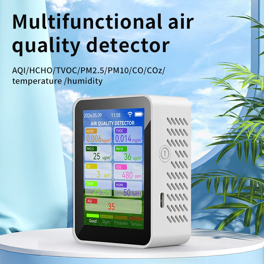 Tuya WiFi Air Quality Meter HCHO TVOC Carbon Monoxide CO2 Meter PM2.5 PM10 Tester Portable Temperature Humidity Detector