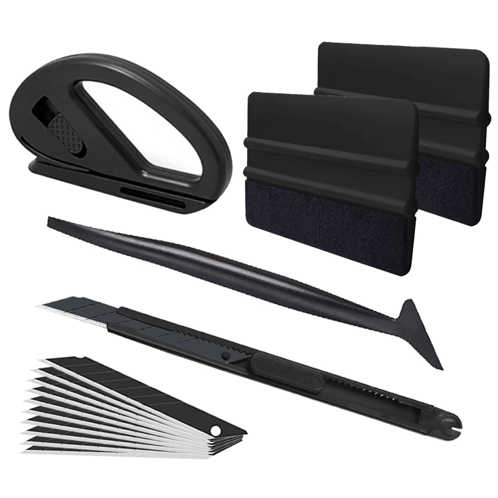 6 In 1 Car Vinyl Tool Kit Film Black Squeegee Felt Scraper Cutter Knife Set for Tint Film Wrap Foil Wrapping Tool