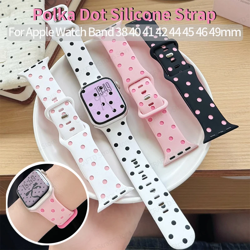Sweet Kawaii Silicone Watch Band for Apple Watch Series 11 10 9 8 7 6 5 Breathable Sport Strap for Iwatch Band 38-49mm 42mm 46mm