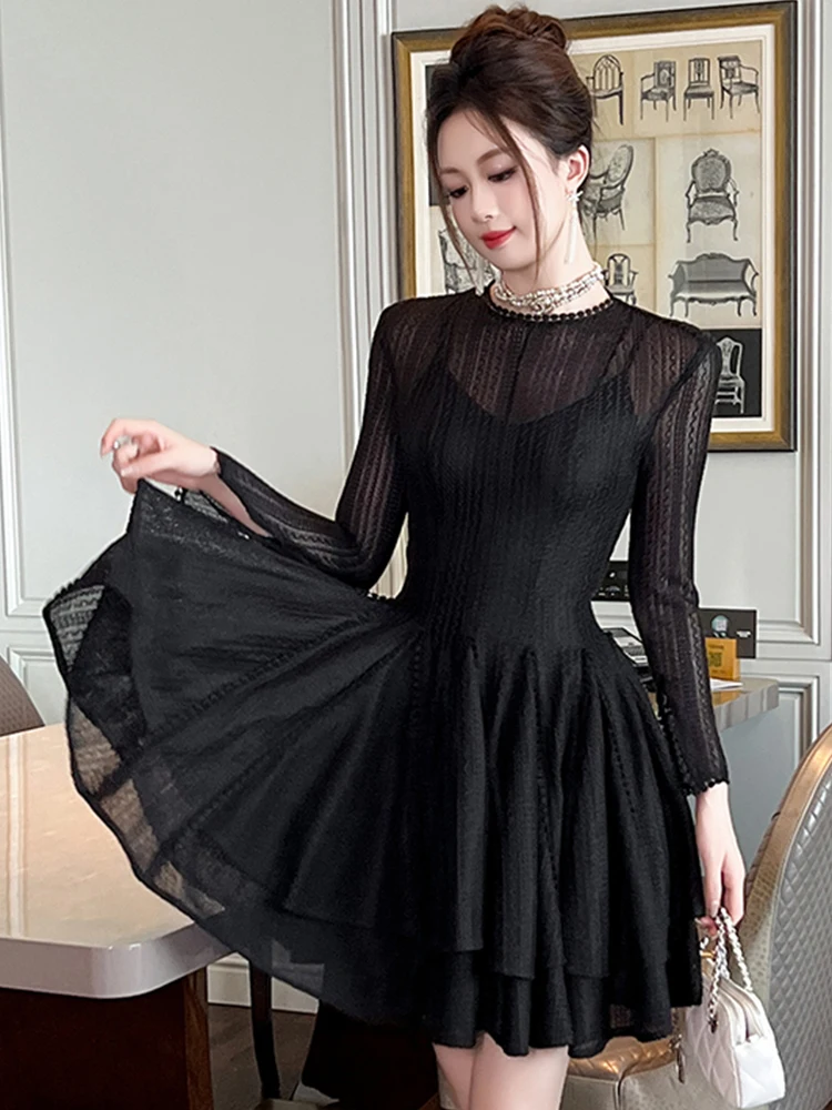 Robe de gâteau courte rétro française pour femmes, vêtements sexy, mignon, maille transparente, évider, robe de Rh, robe de soirée, éducatif, Fi.C. Mujer