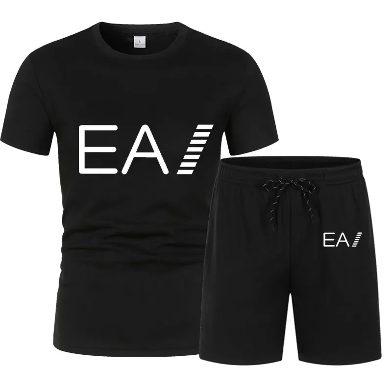 

Man Sets summer t-shirt sports and leisure suit trend printed mesh breathable short sleeve+shorts suit