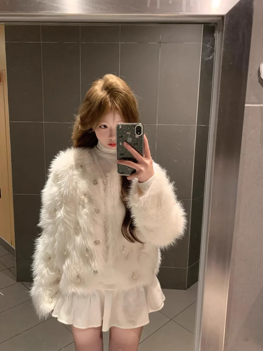 Short Knitted Cardigan Women\'s Faux Fur Milk Fufu Small Fragrance Style Sweater European New Goods High Level Knitted Jacket