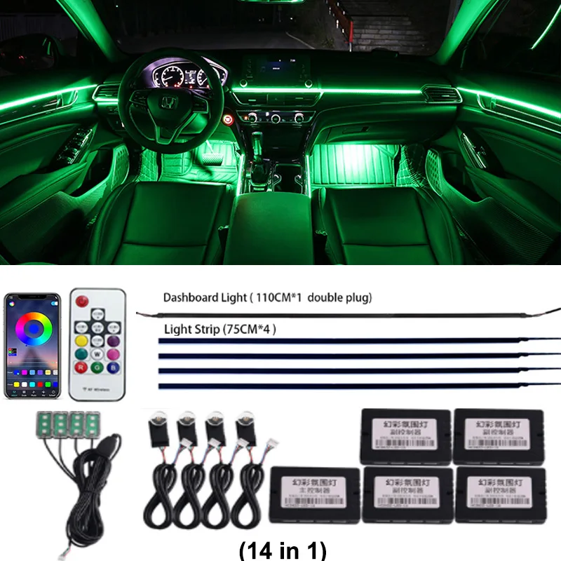 14/18/22 In 1 213 64 Kleuren Rgb Led Interieur Streamer Symfonie Met Externe Auto Omgevingslicht Sfeer Regenboog Acryl Strip 12V