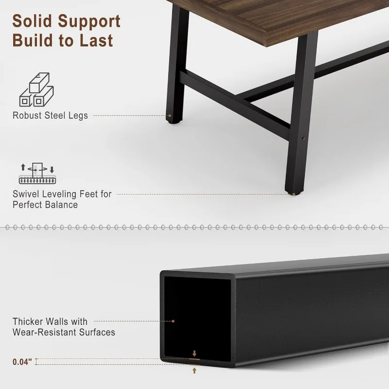 Industrial Dining Table for 6-8 People, 70.87" Long Wooden Kitchen Table with Sturdy Metal Frame & Rustic Brown Finish Brown