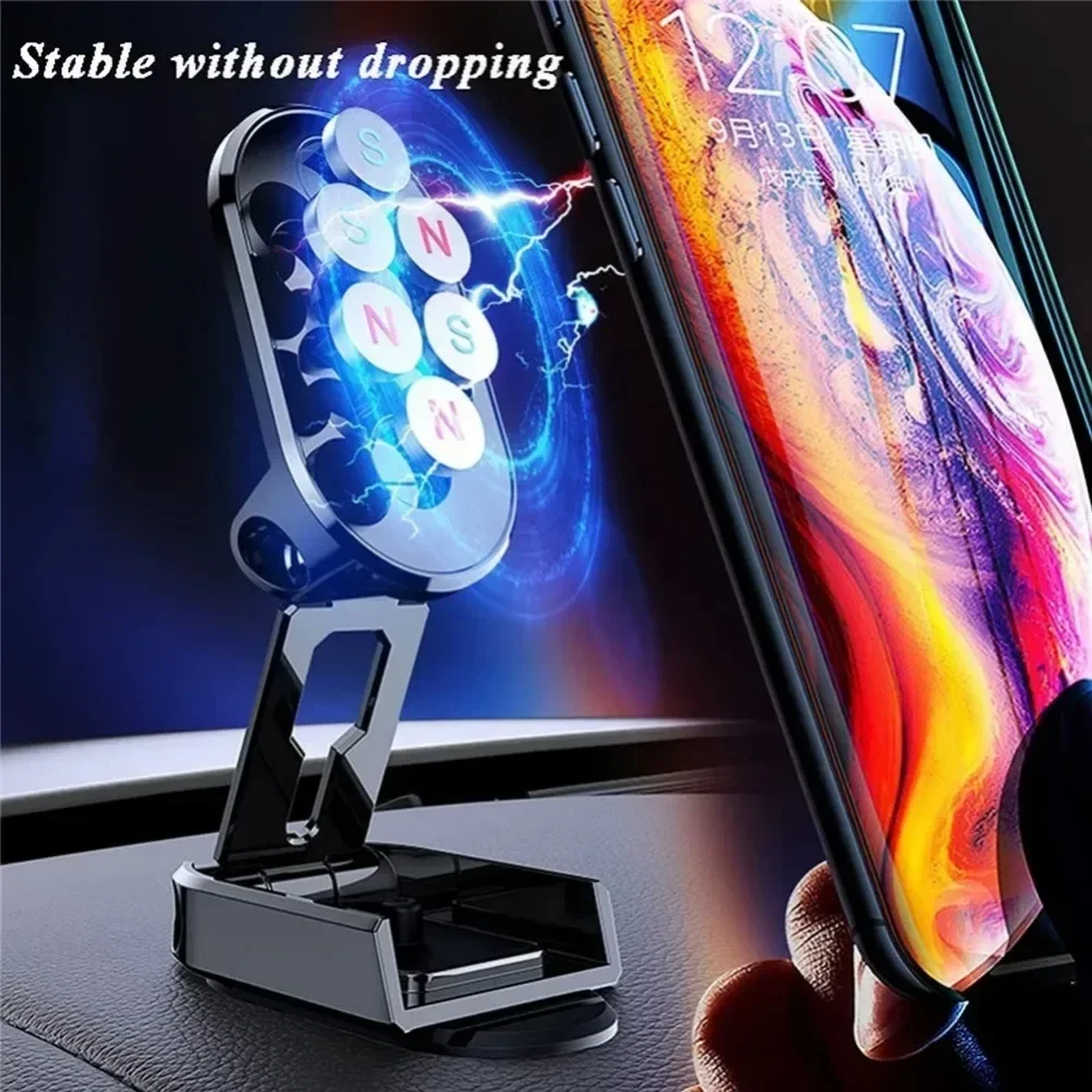 New Car Magnetic Phone Holder Folding Strong Magnet Mount Mobile Phone Metal Stand GPS Support for IPhone Xiaomi Samsung Huawei