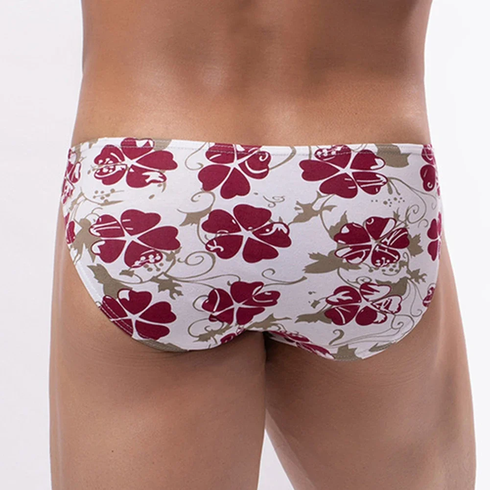 Men's Thin Underpants U Pouch Briefs Flowers Printed Cotton Breathable Bikini Underwear G-String Calzoncillos Hombre Bikini Slip