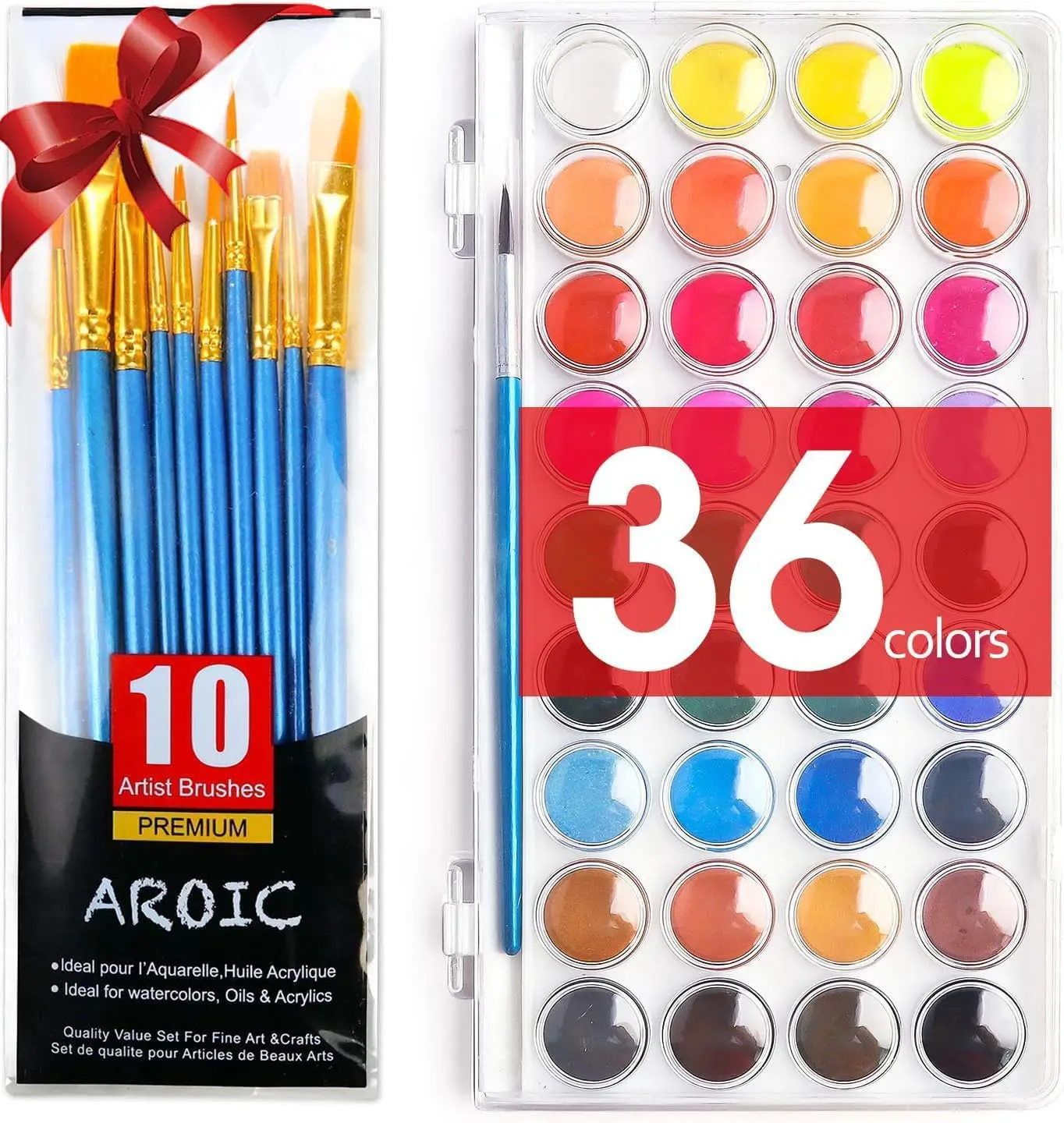 

36-Color Watercolor Paint Set with 10 Brushes, Non-Toxic Washable Art Supplies for Adults and Kids Age 12+