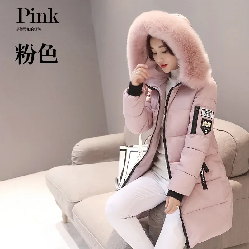 Abrigo de invierno para mujer, chaqueta de invierno de longitud media, chaqueta acolchada con capucha, chaqueta cálida con cuello de piel grande,