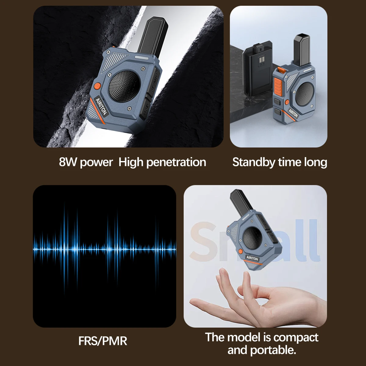 2PCS AIRITON AI-168 Mini Walkie Talkie Rechargable PMR/FRS Portable Long Range NOAA Type-C Charger for Trip Business Ham Radio