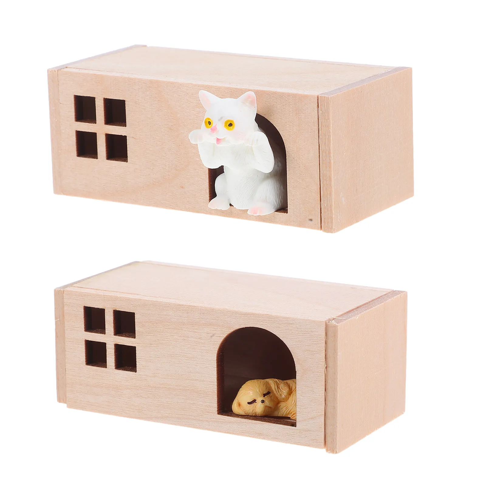 

1Set Pet House Decor Realistic Mini Dogs Cats 1:12 Scale Resin Wood Animal Set for Dollhouse Furniture Accessories Tiny Home