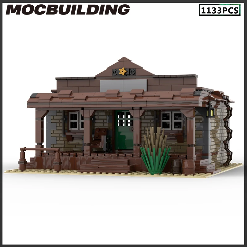 Moc blocos de construção xerife escritório estilo ocidental paisagem diy tijolos presentes natal coleção exibição presente montar brinquedos