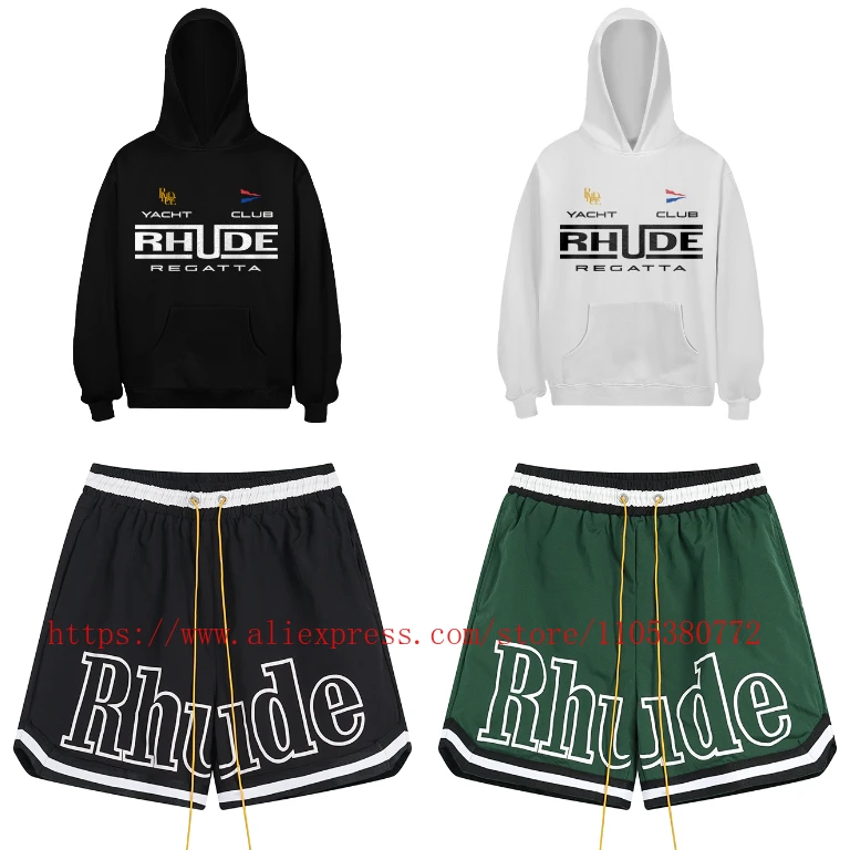 

2026 New RHUDE Men's Print Casual Shorts Loose Fit Nylon Drawstring Basketball Street Shorts with Pockets Fast Delivery