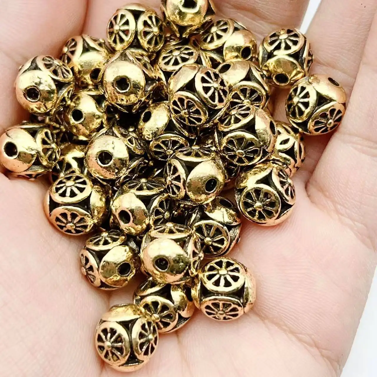 Juya 10 20 Stück/Lot 10 12mm Gravierte Perlen Hohl Antik Gold Silber Beschichtete Metallperlen für DIY Damen Herren Perlenarbeiten Schmuckherstellung – Detail 16