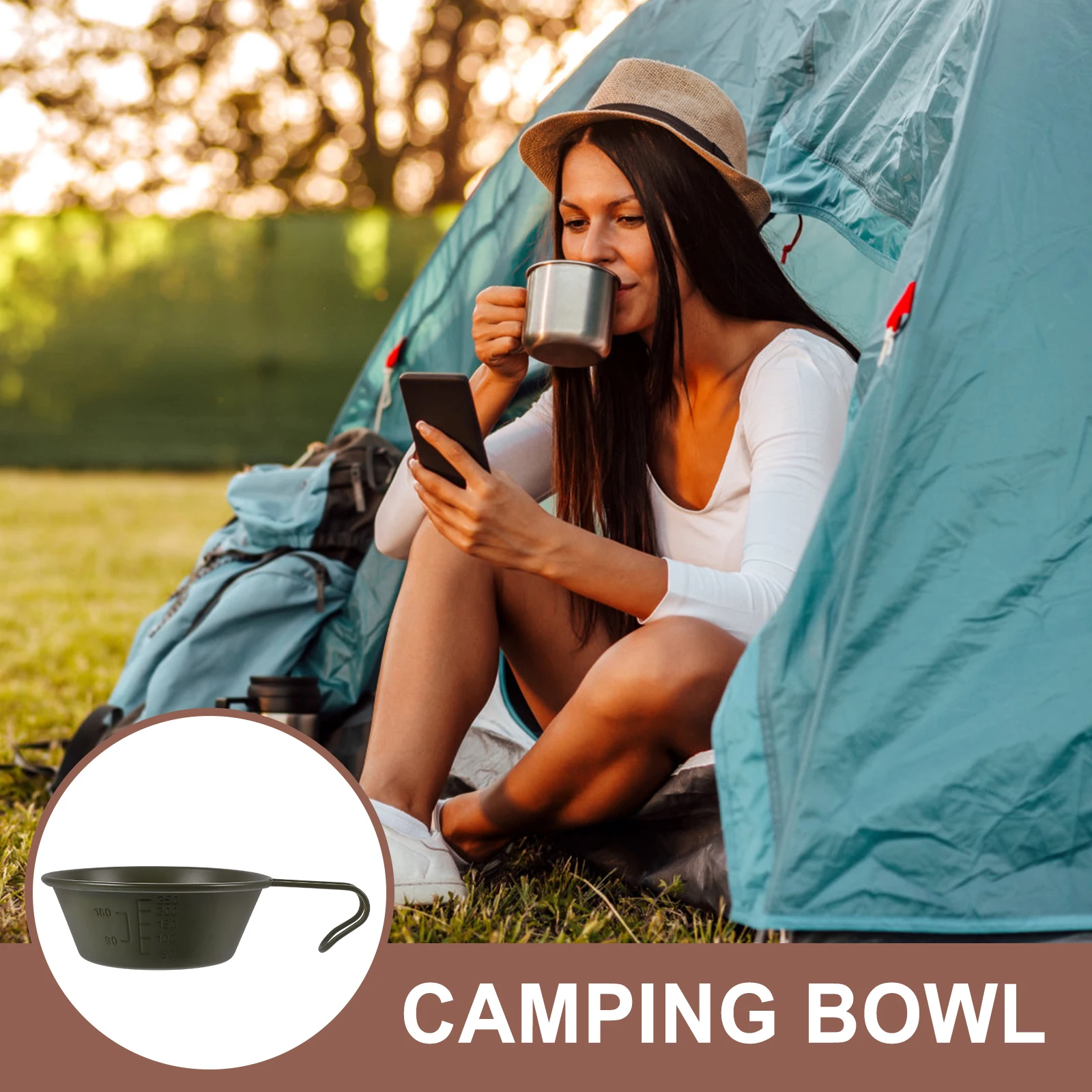 

Stainless Steel Camping Bowl Durable Outdoor Cooking Salad Bowl Handle Portable Lightweight Multi Functional Travel