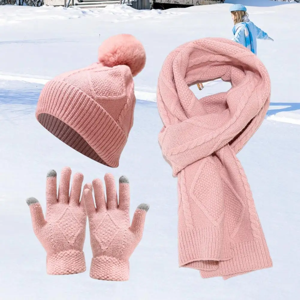 

Cozy Hat Scarf Gloves Set Men's Winter Hat Scarf Gloves Set Thick Knitted Warm Accessories for Outdoor Activities for Cold