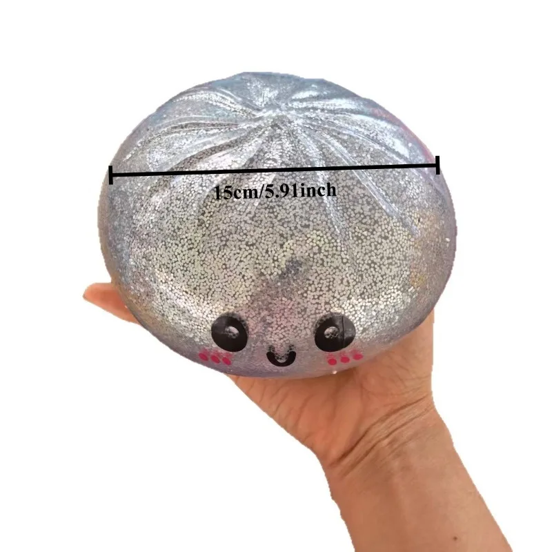 15cm Jumbo Dumpling w/bead Squishy Big Bun Pinching Sensory Squeeze Toy for Stress Relief with Steamer Gift view 5