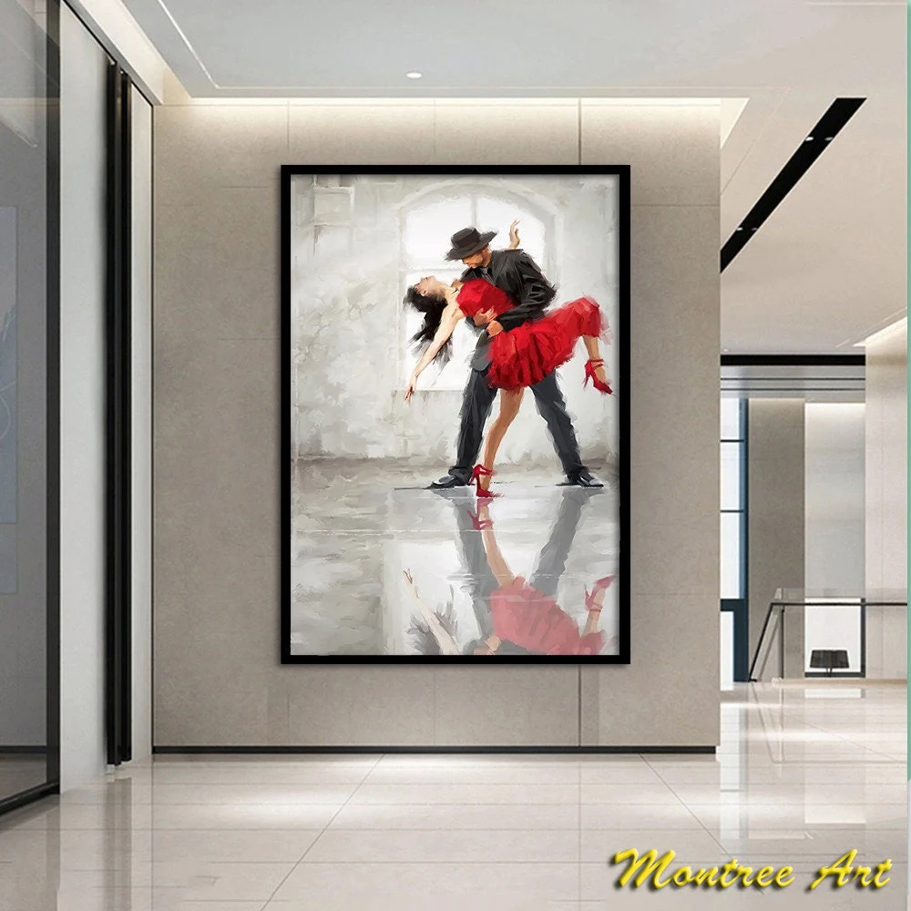 Hand Painted Oil Painting Canvas Home Decor Dancing Couple Painting Print Music Room Art Tango Couple Canvas Living room Decor