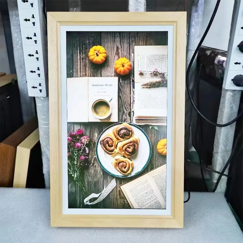 Wholesale 32 43 inch NFT digital photo frame touch screen LCD Wifi wooden digital photo frame with clock MP3 function