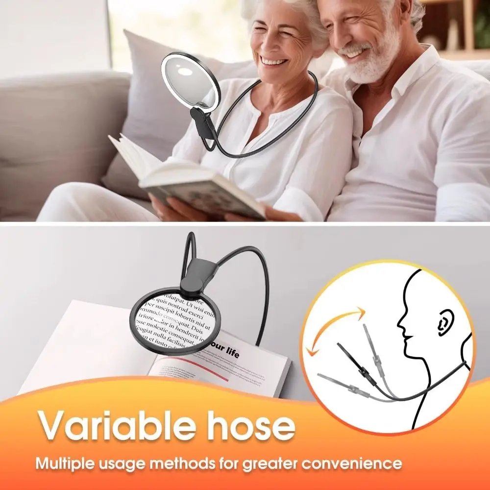 3 Color LED Lights Magnifying Glass Neck Wearing Large Screen Hands Free Magnifier Led Acrylic 10X Illuminated Magnifier