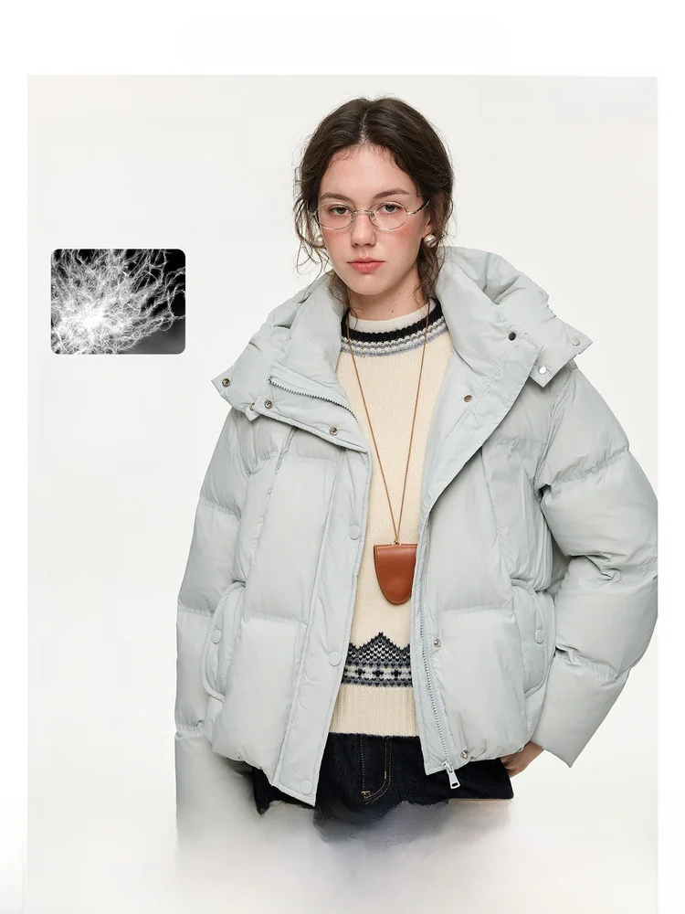 

VEGA CHANG Detachable Hooded down Jacket 2025 New Winter Stand Collar 90 White Duck Feather Women's Fashion Warm Coat