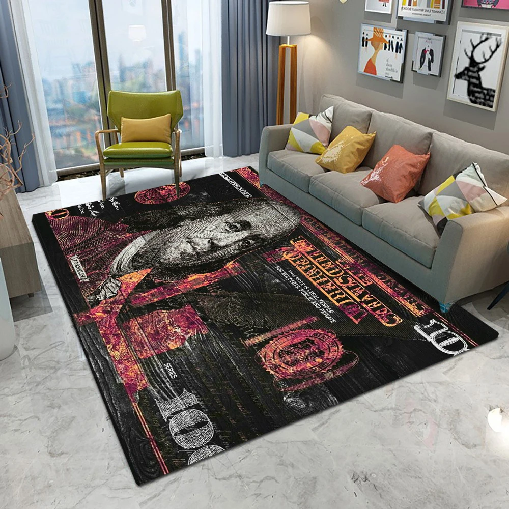 Colorful Creative Dollar Money Print Large Area Carpet Mat Non-Slip Stain Resistant Rug for Bedroom Entryway Home Decoration