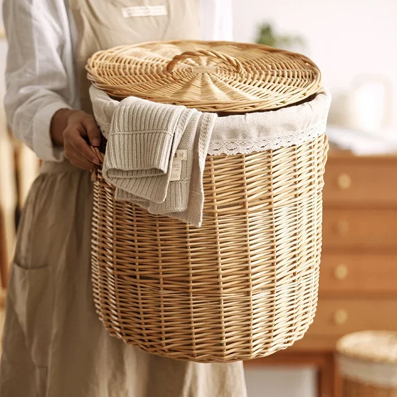 Wicker Laundry Hamper Dirty Clothes Storage Basket Cloth Frame Storage Box Rattan Organizer for Laundry Room Bathroom Organizer
