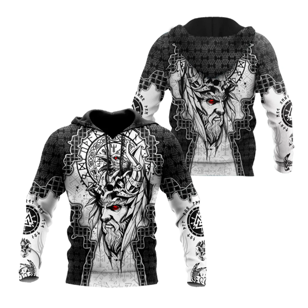 Fashionable men's pullovers, trendy men's Viking tattoo symbols, 3D printed men's new Harajuku hoodies, vintage men's pullovers